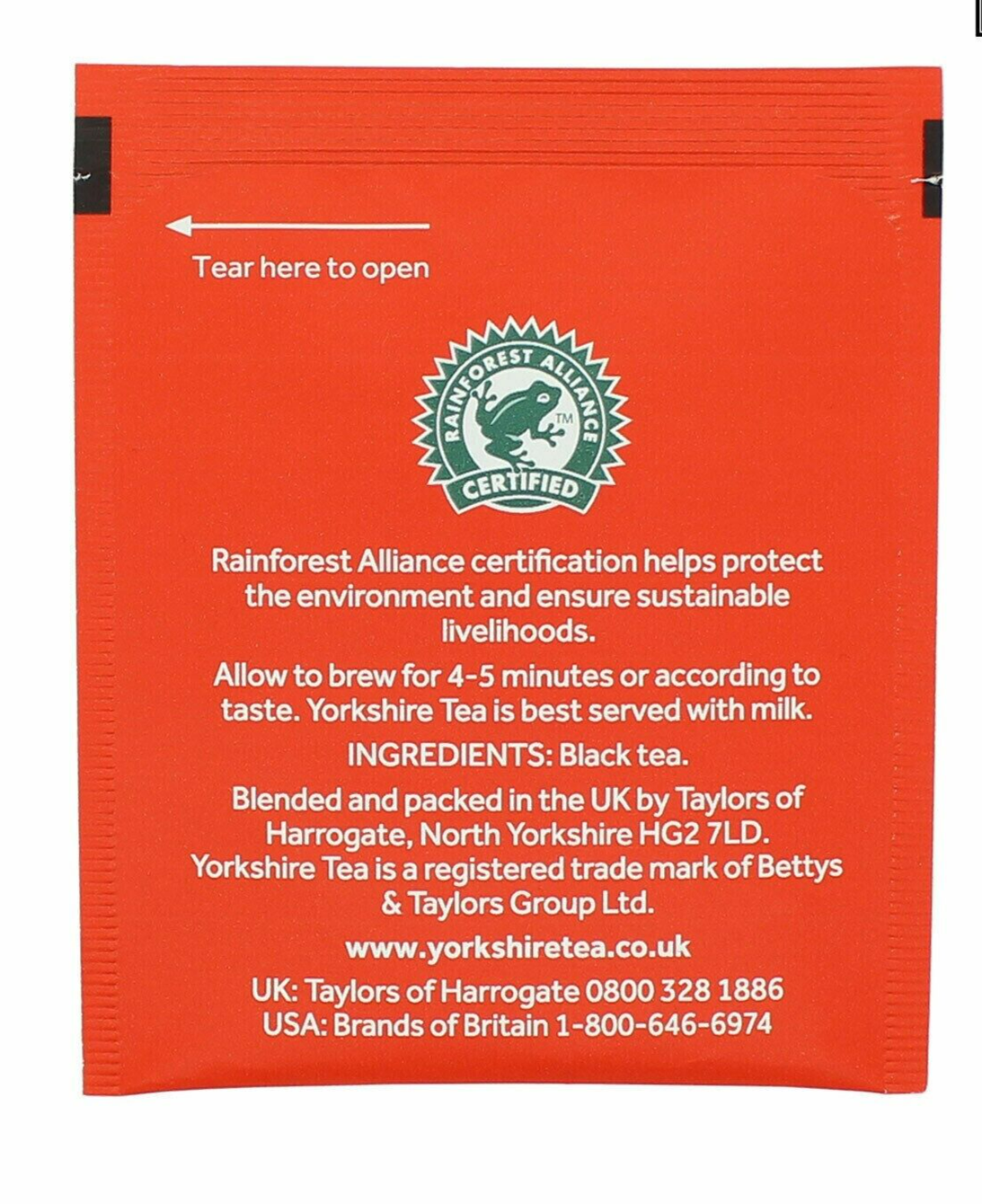 100 x YORKSHIRE Tea Bags SACHETS Individual ENVELOPED Tagged Bag 100% Classic